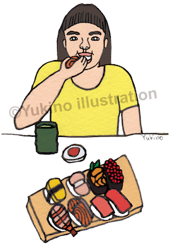 寿司を食べる女性 イラストレーターyukino1118のwebsite