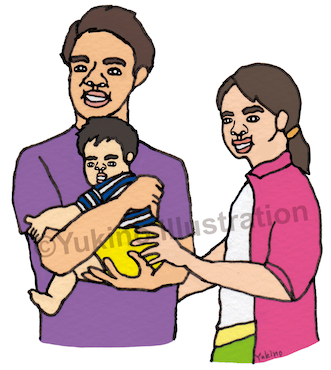 赤ちゃん夫婦抱っこイラスト