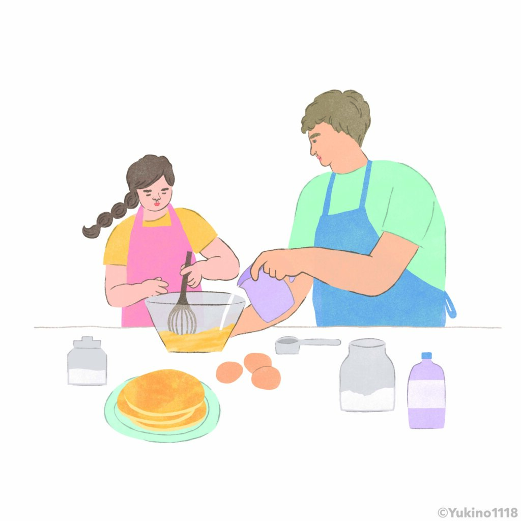 料理ホットケーキパンケーキ親子イラスト