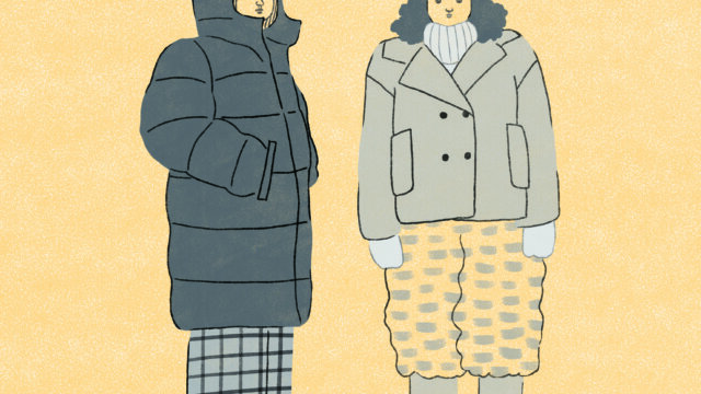 冬ファッション女性モノクロイラスト