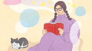 読書秋猫女性メガネコーヒー